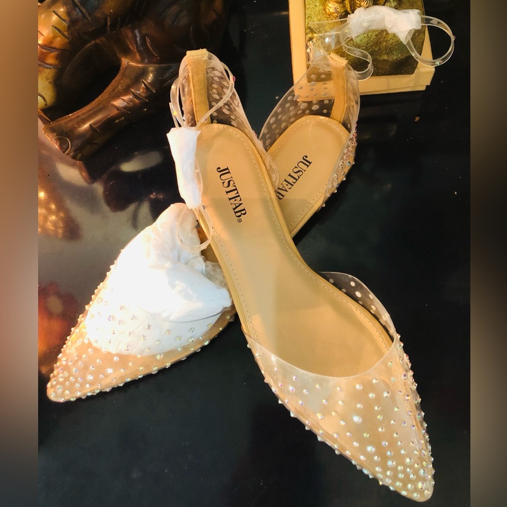 JustFab Pearl Embellished Transparent Flats